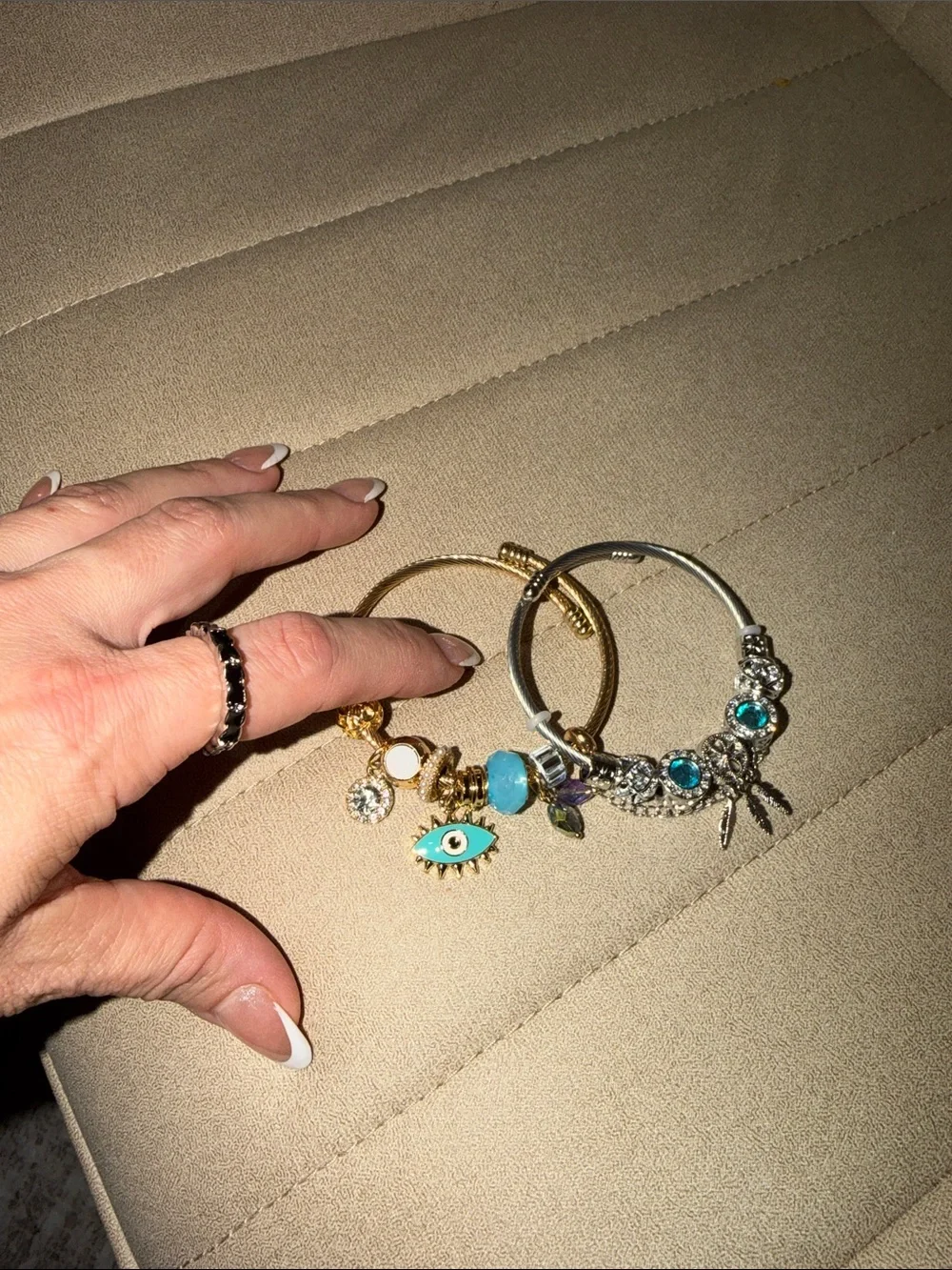 Gold & Silver Beaded Charm Bracelets with Turquoise Accents ( 2 ) bracelet